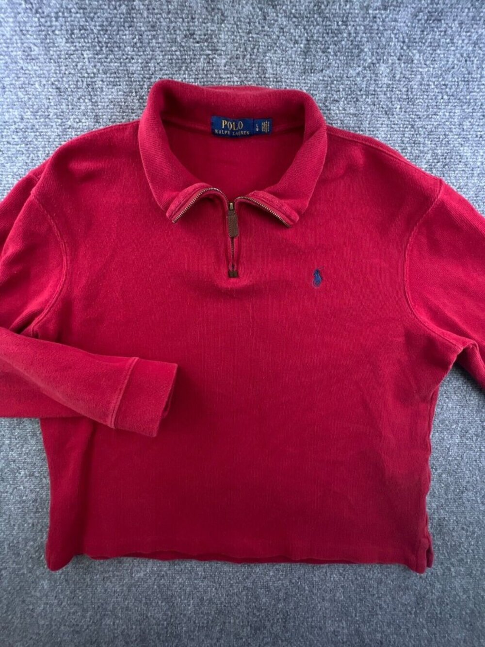 Polo Ralph Lauren Mens Large Red 1/4 Zip Knit Pullover Sweater Long Sleeve Adult